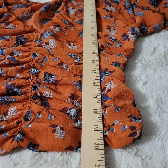 Free People Top Womens Size Small Orange Floral Cropped Balloon Sleeves - Picture 9 of 11